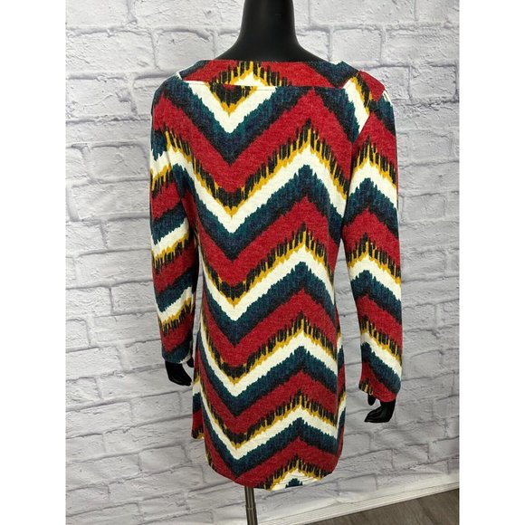 Aryeh Square Neck Long Sleeve Chevron Dress Multicolor Women's Size XXXL - Picture 5 of 8
